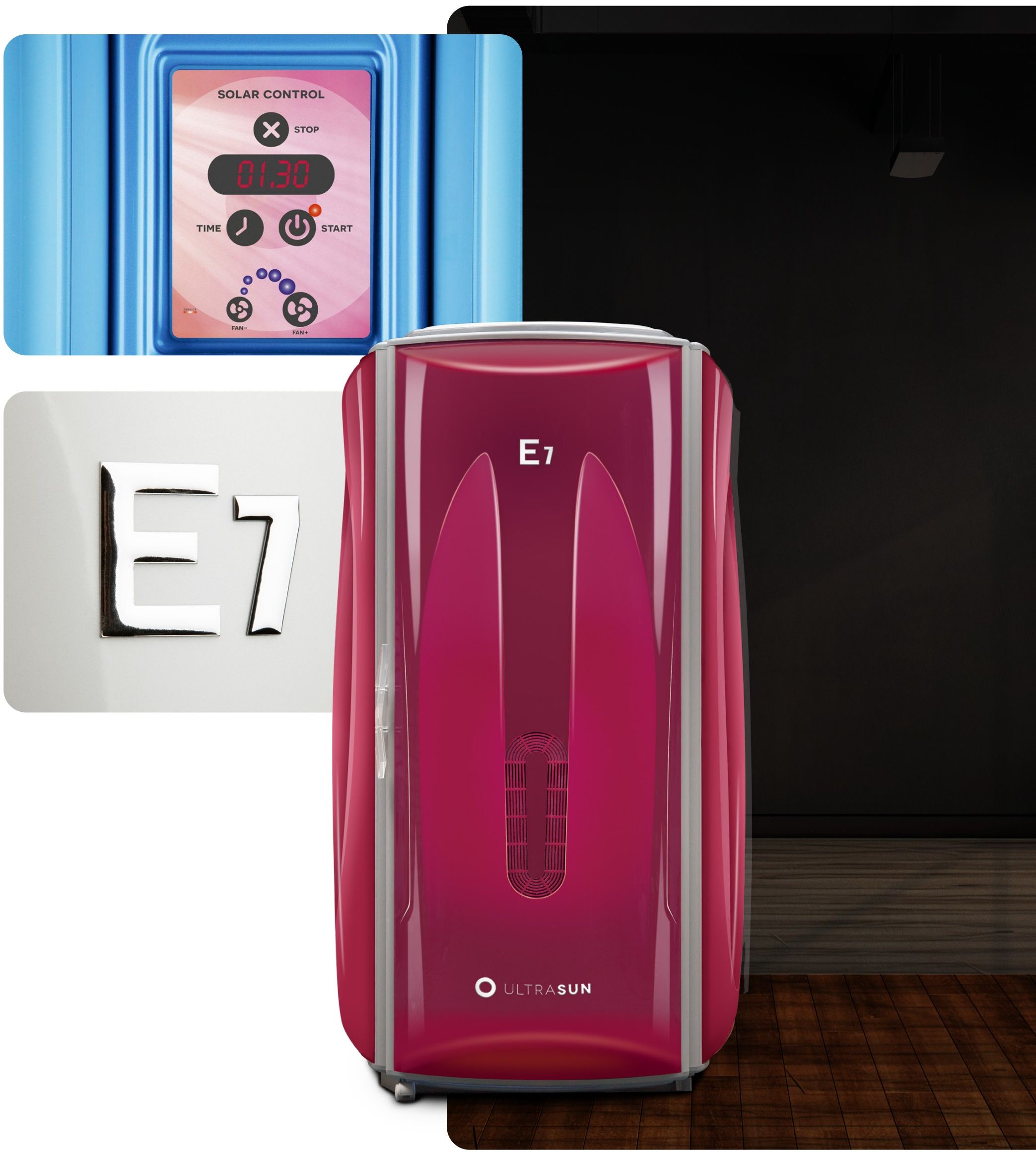 Ultrasun E7 control panel and Fancy Red Metallic finish